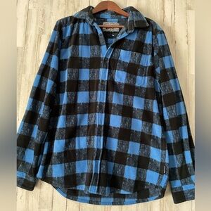Trademark Brooklyn Cloth MFG Co. Mens Shirt Shacket XL Buffalo Plaid Blue Black